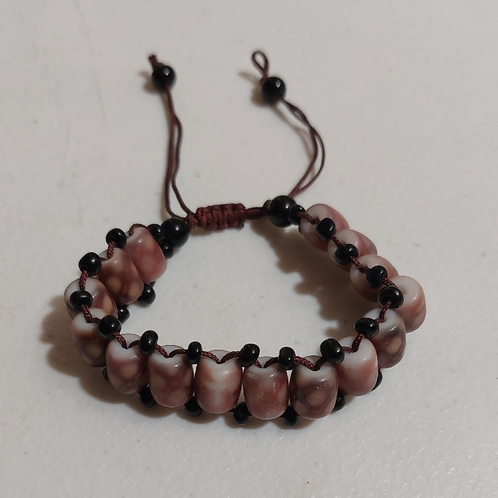 Reddish Brown Tones Glass Shamballa Macrame Bead Bracelet